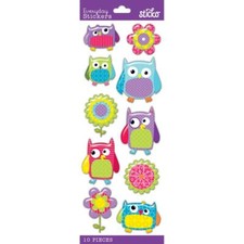 Crafts Stickers Sticko Crafts Puffy Owls Flowers Colorful Silly Purple Blue Pink
