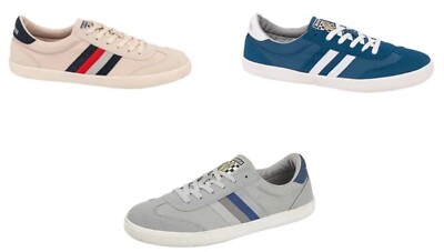 Men's Lambretta Mod Vulcan Lace Up Canvas Shoes Trainers Grey Blue Size  7-12 UK