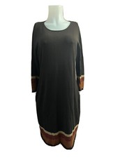 Amanda Charles Brown Knit Sweater A-line Dress size Large 3/4 Slv Stretch EUC