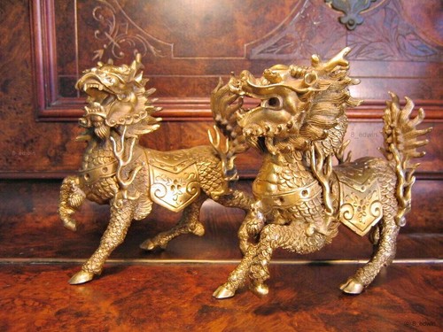Lovely Pair of Solid Brass Dragon-horse Kylin (Qiling) - Picture 3 of 5