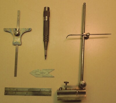 LUFKIN SURFACE GAGE, THREADING GAGE, DEPTH GAGE, 4'' RULER, SPRING LOADED PUNCH