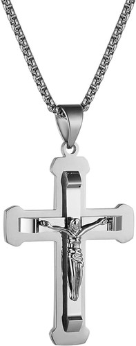 Herren Jesus Edelstahl Silber Gold Schwarz Mehrfarbig Kreuz Anhänger Neclace - Bild 48 von 53