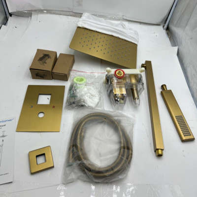EMBATHER Shower System Shower Faucet with Rain Brushed Gold 10'' Wall Mounted