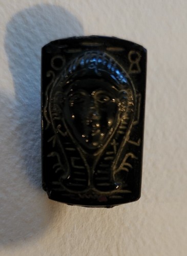 Vintage Egyptian Revival Glass Bead Black Czech Double Sided - Picture 2 of 4