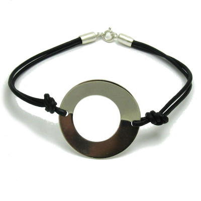 Sterling Silber Armband gepunzt massiv 925 Kreis mit Leder Kaiserin