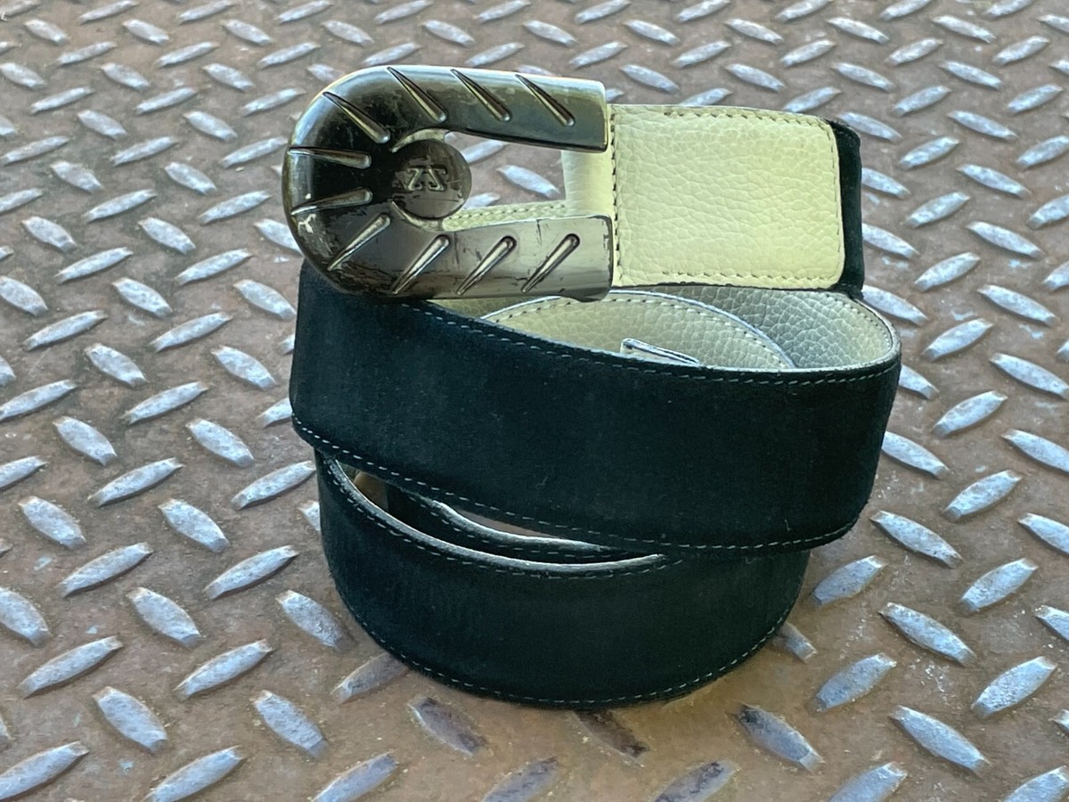 ZS Zegna Sport Men Belt Black Suede Leather Waistband Size 36-37