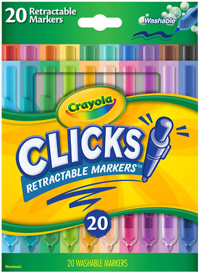 Crayola Clicks Washable Retractable Markers 20 Ct Kids School Coloring Set NEW