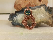 glass wire woven pendant copper  beauty., blue beauty.  One of  kind  Special