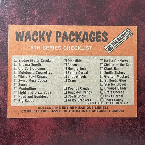 1973 Topps WACKY PACKAGES Set SERIES 5 Big Baddy CHECKLIST g UNMARKED - VG-EX - Picture 2 of 2