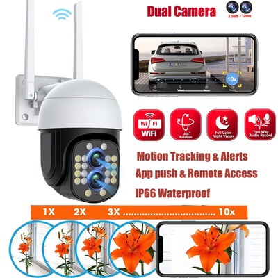 Wireless 360°PTZ 4MP Dual Lens WiFi IP Camera Outdoor CCTV Home Security IR Cam