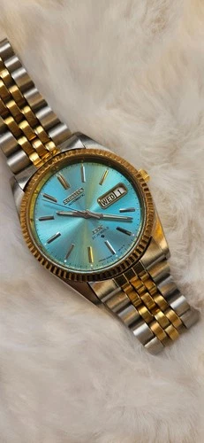 Vintage Seiko 5 Automatic Men's Watch Fluted Aqua Dial Day/Date 6309 Japan