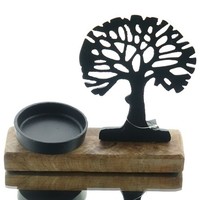 Riffelmacher Baum Mit Teelichthalter Natur & Schwarz 18 Cm - Aluminium & Holz