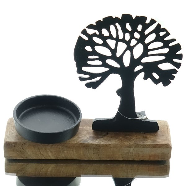 Riffelmacher Baum Mit Teelichthalter Natur & Schwarz 18 Cm - Aluminium & Holz-image