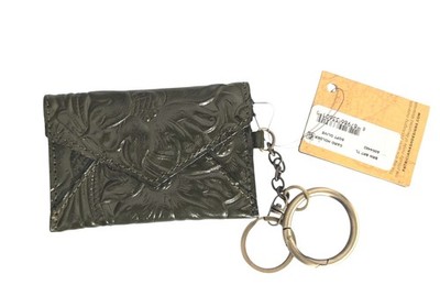 Patricia Nash Isabela Tooled Leather Card Holder w/ Key Chain-Olive-NWT
