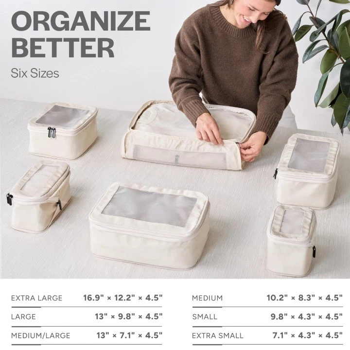 6 Pack Compression Packing Cubes Set - Double Zipper Stuff Organizer for Travel - Image 3 of 4