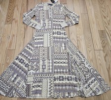 NWT Polo ralph Lauren Womens Tan Henley Maxi Aztec Native Print Dress XL