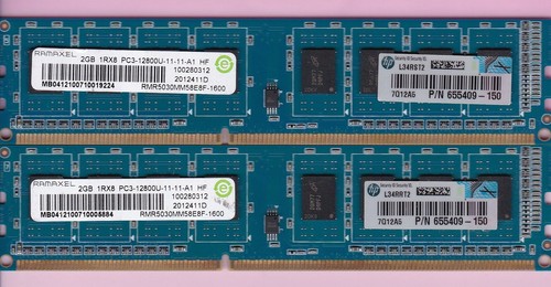 4GB 2x2GB PC3-12800 RAMAXEL RMR5030MM58E8F-1600 HP 655409-150 DDR3-1600 Ram Kit