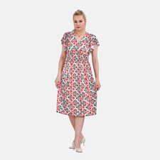 Tamsy Floral Flutter Sleeve Smocked Waist Midi Dress One Size Fits Most