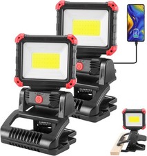 LED Rechargeable Work Light with Clamp, 2Pack 2100LM COB Magnetic Black