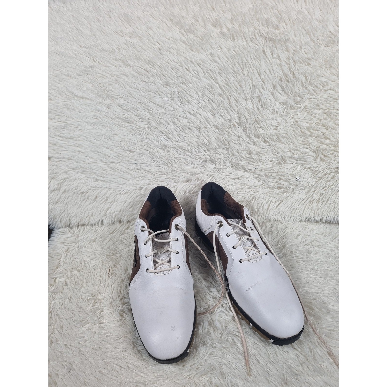 Mens 11 Brown White Leather Spiked Athletic Comfort 379228-1