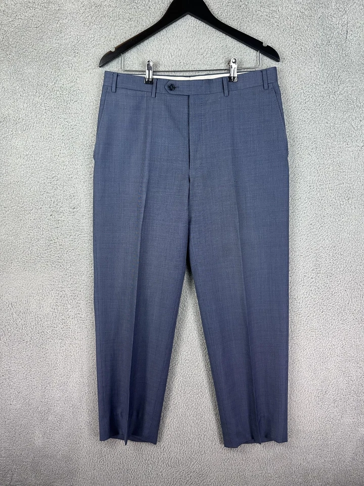Canali Dress Pants Mens 34 Blue Wool Flat Front Tailored Trousers Micro Check - Image 2 of 4