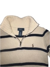 Polo Ralph Lauren Boys' Creme/Navy Stripped Knit Pullover Sweater Size Small 8 