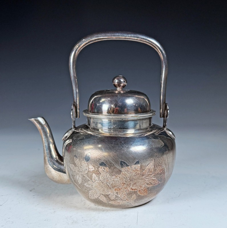 Korean Hammered Fine Silver Teapot with Flowers