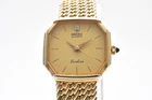 Vintage [N MINT] SEIKO Exceline 1221-5080 1P Diamond Gold Dial 20mm Ladies Watch