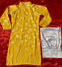 Ao Dai tag sz 5 Vietnamese Chinese yellow dress white pants Wedding Tet 2 pcs