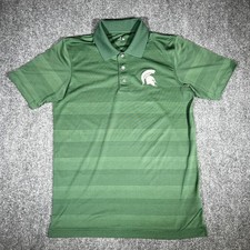 Michigan State Spartans Polo Shirt Green Striped Performance Golf Medium MSU