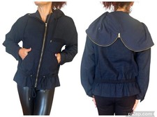 Womens Marc By Marc Jacobs Jacket Coat Hooded Full Zip Wool Linen Blue Black S