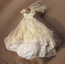 Vintage Alfred Angelo Beaded Wedding Dress Puffy Sleeves Size 8 with veil