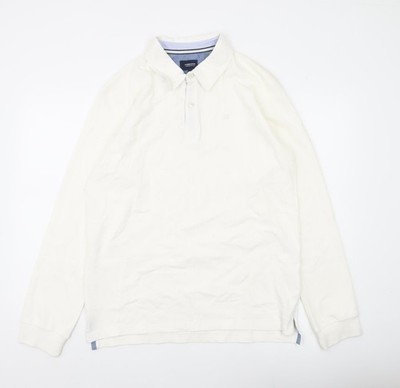 Quebramar Herren Weiß Baumwolle Langarm Kragen Henley Sweatshirt L