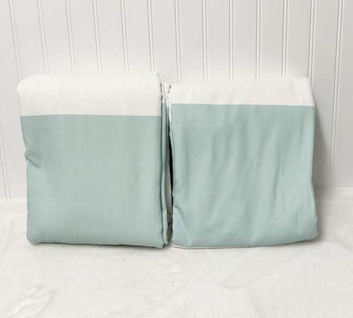 Pottery Barn Kids Rugby Stripe BLACKOUT Drape Curtain (2) ~ 52" x 96" ~ Seafoam
