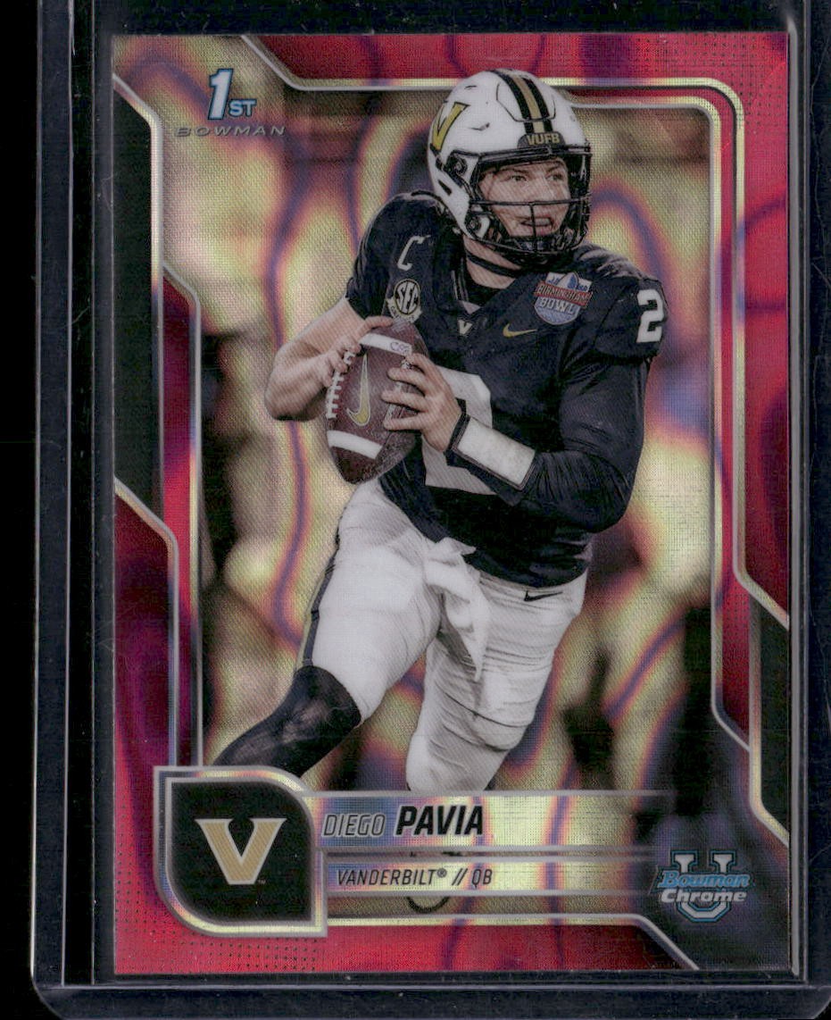 2025 Bowman University Chrome Diego Pavia 190 Vanderbilt 1st Pink Lava Refractor