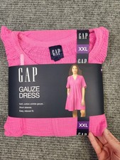 Gap Gauze Tiered Dress Women Size XXL Pink Short Sleeve Pockets Crinkled NWT