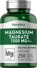Magnesium Taurate | 1000mg | 250 Caplets | Vegetarian, Non-GMO | by Piping Rock