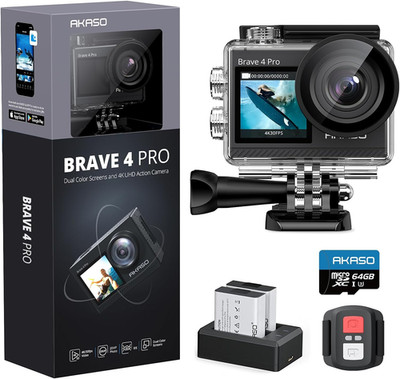 AKASO Brave 4 Pro Action Cam 4K30FPS 20MP Mit 64GB U3 Speicherkarte 40M Unterwas