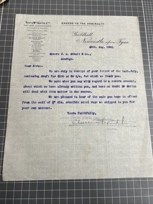 ORIGINAL DOCUMENT LETTER THOMAS WILLIAM SMITH MAKERS TO THE ADMIRALTY NAVY 1908
