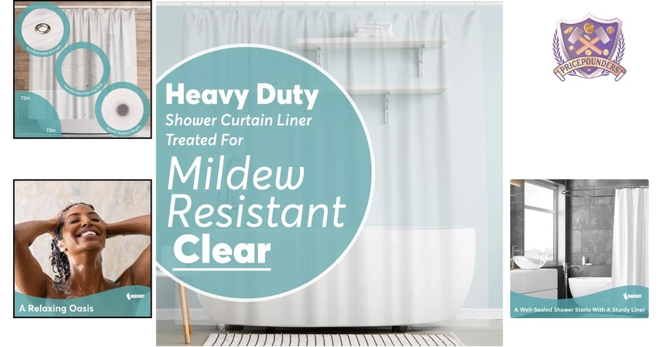 Revestimiento de cortina de ducha PEVA 72x72 impermeable sin olores pesos magnéticos Foto 2 de 4