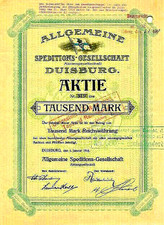 Allgemeine Speditions-Gesellschaft Duisburg hist. Aktie 1916 Rhenania Wincanton
