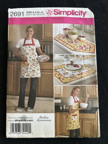 Simplicity 2691 Quilt Table Runner Placemat Women's Full Apron S-XL Pattern CUT