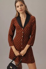 Reformation Anthropologie Galene Heart Button-Up  Mini Dress 6 NWT Fig Jam Dot