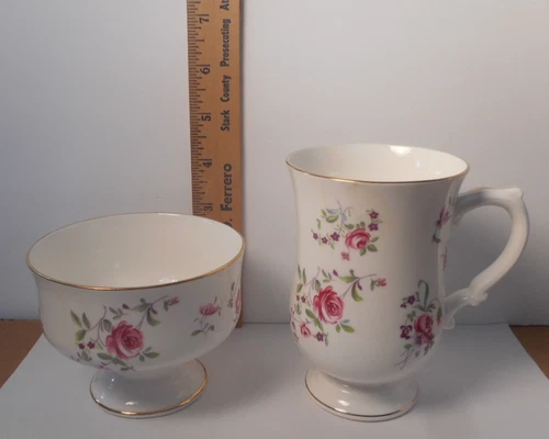Vintage Royal Victoria Fine Bone China Footed Coffee Mug & Sherbert Dish