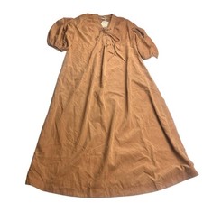 Hem & Thread Dress L Brown Puff Sleeves VNeck Tie Closure Cottagecore Chic