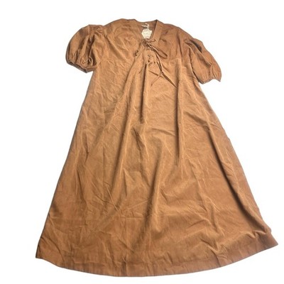 Hem & Thread Dress L Brown Puff Sleeves VNeck Tie Closure Cottagecore Chic