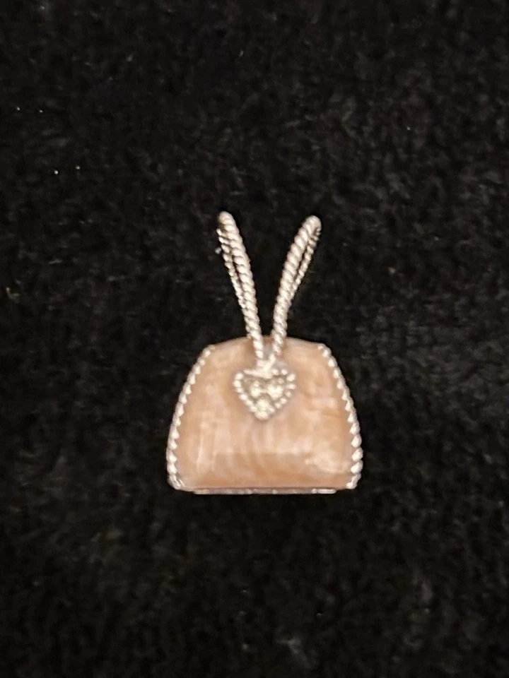 Bolso Cartera Pequeño de Plata de Ley Esmalte Rosa con Cristales Colgante o Dije 5.2 G Foto 3 de 4