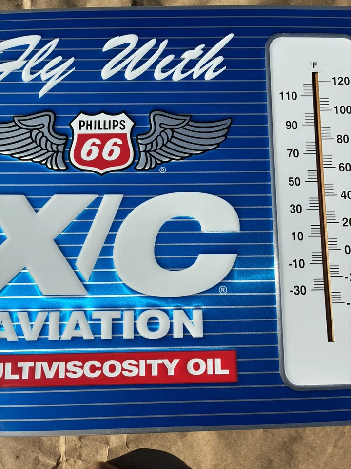 Letrero de termómetro de metal en relieve Phillips 66 X/C aceite de aviación 17x19" MUY BONITO Foto 3 de 4