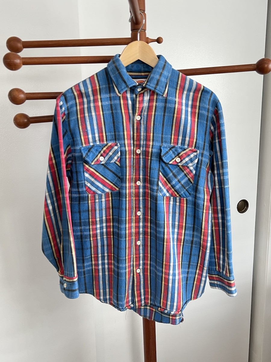 vintage an・an no.13 Vintage 80s Dickies Cotton Plaid Flannel Shirt Primary Colors Sz M