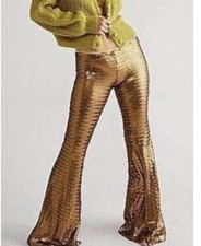 Free People Party Flare Gold Sequin Festival Pants Size XS 198
